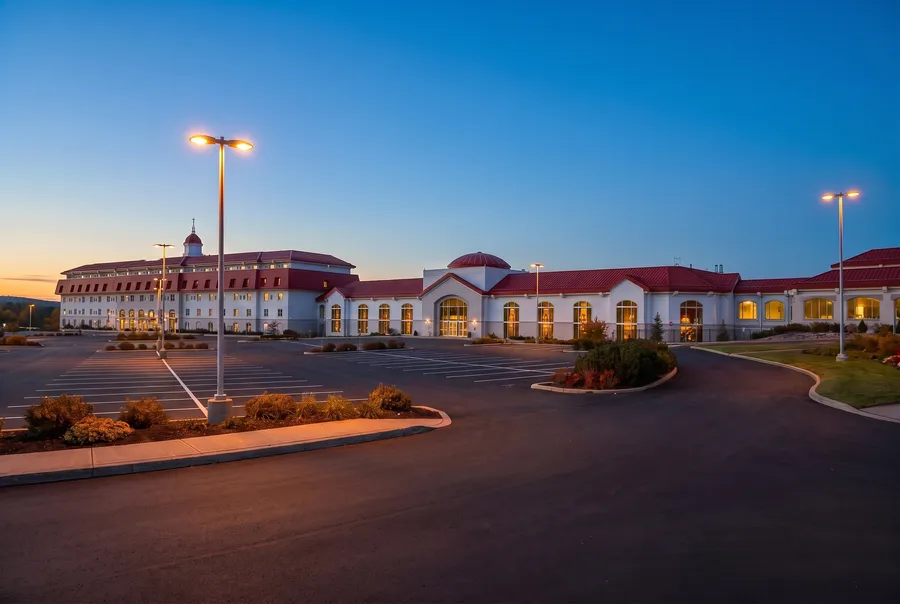 Free parking in front of Casino New Brunswick at dusk
