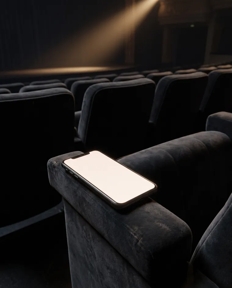 Phone on the armrest of a theatre seat